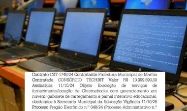 Prefeitura de Marília fecha contrato de R$ 11 milhões para aluguel de Chromebooks